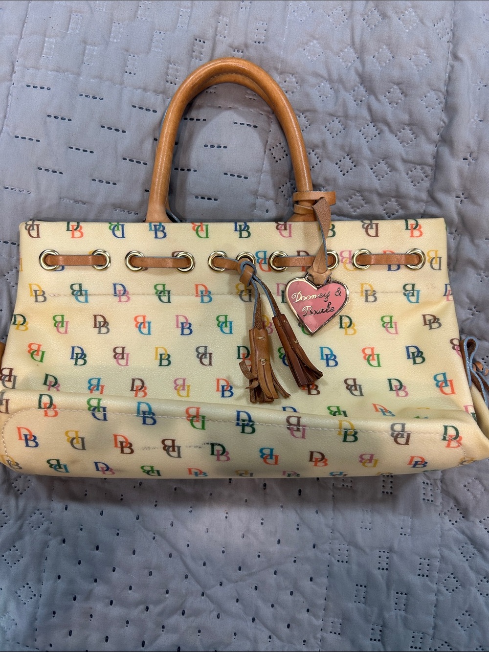 Dooney & Bourke Cream canvas Multicolor Signature Satchel